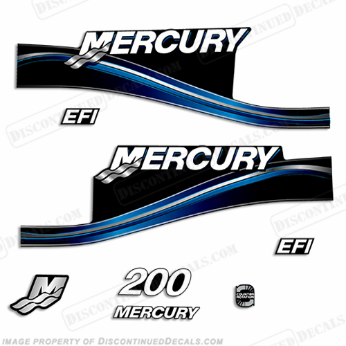 Mercury 200hp EFI Decal Kit -  2005 Style (Blue) INCR10Aug2021