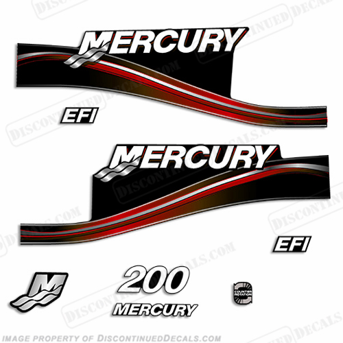 Mercury 200hp EFI Decal Kit -  2005 Style (Red) INCR10Aug2021