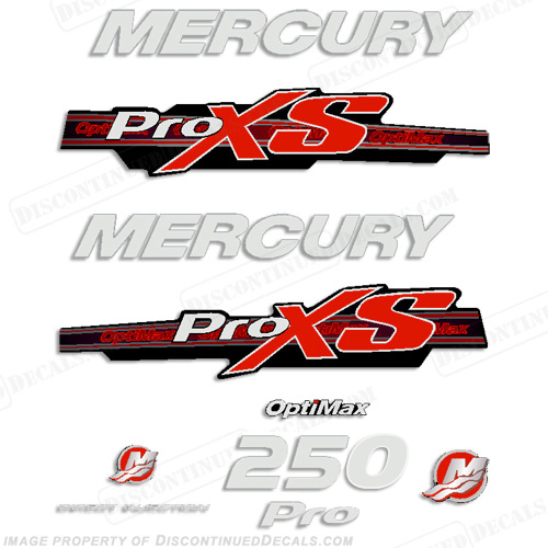 Mercury 250hp ProXS 2013+ Style Decals - Red/Silver pro xs, optimax proxs, optimax pro xs, optimax pro-xs, pro-xs, 250 hp, INCR10Aug2021