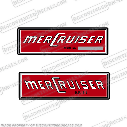Mercruiser Pre-Alpha 215HP Stern Drive Decals - Model 215H, 215E 215H, 215E, Pre, Alpha, Stern, Drive, 1970, 1971, 1972, outboard, motor, engine, sticker, stickers, decal, decals, kit