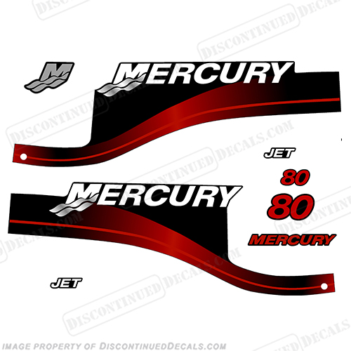 Mercury 80hp "Jet Drive" Two Stroke Decals (Red)  80, 80 hp, jetdrive, 1999,  2000, 2001, 2002, 2003, 2004, 2005, 2006, INCR10Aug2021