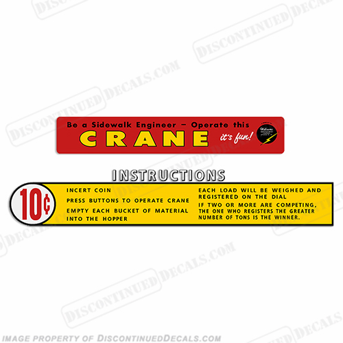 Williams Crane Arcade Game Decals INCR10Aug2021