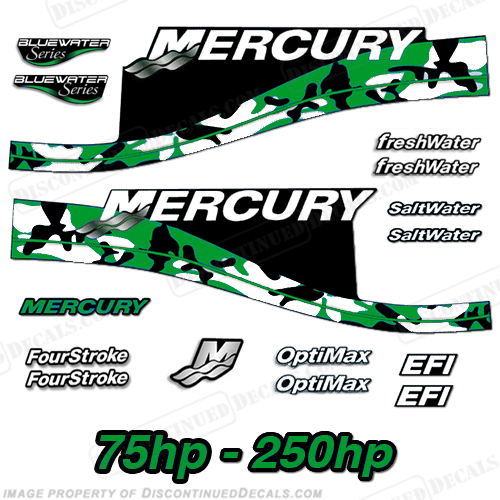 Mercury 75hp - 250hp Decals - Green Camo INCR10Aug2021