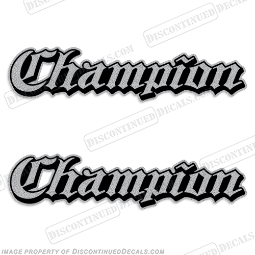 Champion Boat Logo Decals 1990+ 90s' Style Ultra Metallic Silver (set of 2)  90s, champion, logo, decal, 1991, 1990, 90, 1992, 1993, 1994, 1995, 1996, INCR10Aug2021
