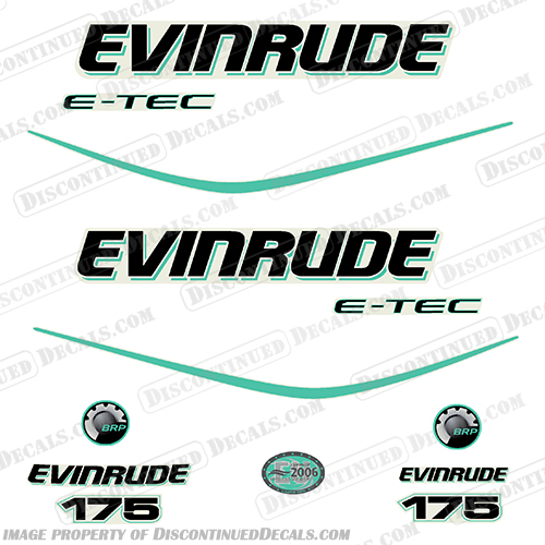 Evinrude 175hp E-Tec Decal Kit Aqua evinrude, 175, 175hp, e-tec, etec, outboard, decal, kit, stickers, set, aqua, custom, color, engine, boat, 