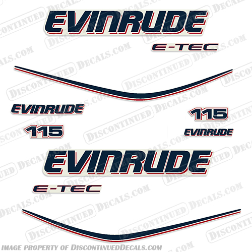 Evinrude 115hp E-Tec Decal Kit - 2004 - 2008 115, 04, 05, 06, 07, 08, etec, evinrude, bombardier,INCR10Aug2021