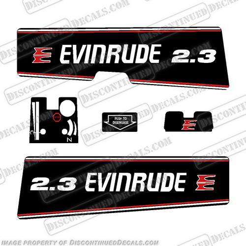 Evinrude 2.3hp Decal Kit - 1993-1994  evinrude, 2.3, 23, 2, 3, hp, 1991, 1992, 1993, 1994, outboard, engine, motor, decal, sticker, kit, set, 91, 92, 93, 94