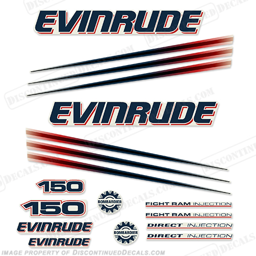 Evinrude 150hp Bombardier Decal Kit - 2002 - 2006 INCR10Aug2021