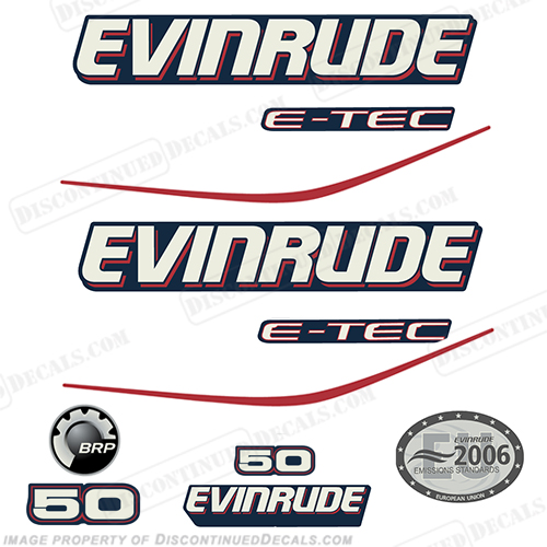 Evinrude 50hp E-Tec Decal Kit - Blue Cowl INCR10Aug2021