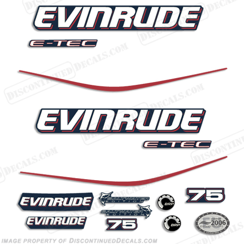 Evinrude 75hp E-Tec Decal Kit - Blue Cowl INCR10Aug2021