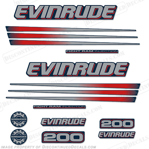 Evinrude 200hp Bombardier Decal Kit - Blue Cowl INCR10Aug2021