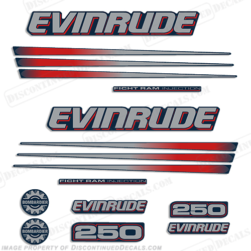 Evinrude 250hp Bombardier Decal Kit - Blue Cowl INCR10Aug2021