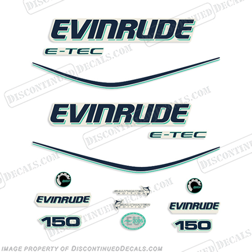 Evinrude 150hp E-Tec Decal Kit - Aqua - Blue  INCR10Aug2021