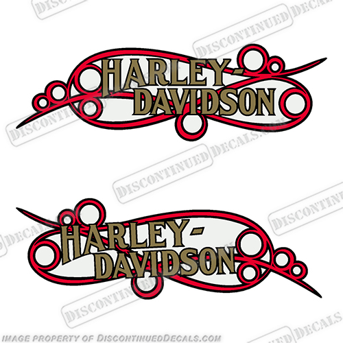 Harley-Davidson Fuel Tank Motorcycle Decals (Set of 2) - Style 17  Scroll Gold with Red scroll and Black Outline harley, harley davidson, harleydavidson, scroll, davidson, 14126-86, 14127-86 , INCR10Aug2021