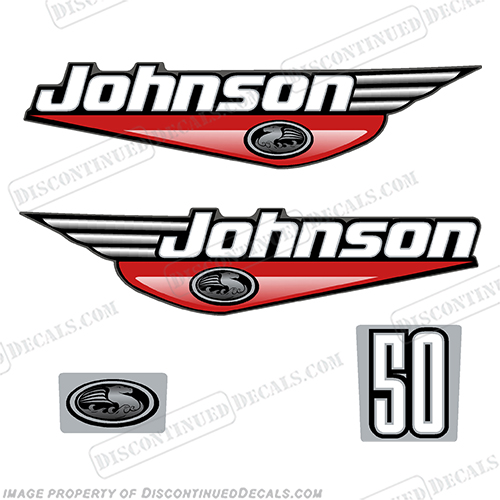 Johnson 1999-2000 50hp Outboard Engine Decals - Red 50, hp, horsepower, 1999, 1998, 2000, 2001, 50hp, outboard, engine, decal, sticker, decals, stickers, kit, set, motor, boat, graphics, INCR10Aug2021