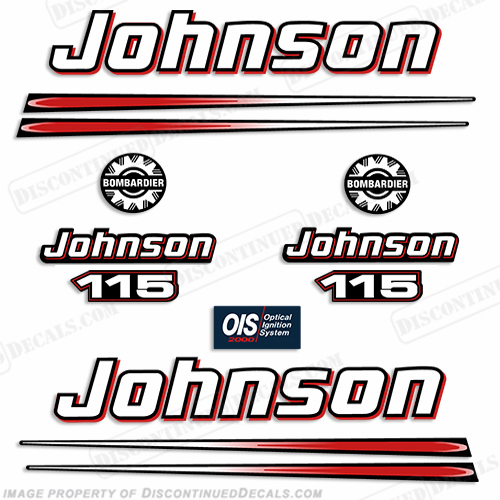 Johnson 115hp Decals - Blue Cowl 2002 2003 2004 2004 2005 2006 INCR10Aug2021
