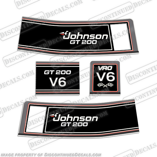 Johnson GT 200hp V6 Decals - 1988 1989 1990 1991 1992 1993 1994 johnson, decals, gt, 200, hp, v6, 1989, 1990, outboard, engine, decal, kit, set