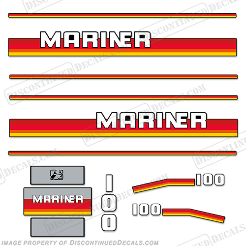 Mariner 100hp Decal Kit - 1990s  Mariner, decal, sticker, motor, outboard, cowl, engine, 100hp, 100, one, hundred, horsepower, kit, set, 1990, 1991, 1992, 19923, 1994, 1995, 1996, 1997, 1998, 1999,INCR10Aug2021