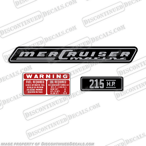 Mercury Mercruiser 215hp Inboard Motor Decals  mercury, mercruiser, 215, hp, inboard, boat, motor, engine, valve, cover, decal, sticker, kit, set, of, decals, 1970, 1971, 1972, 1973, 1974, 1975 , 1976, 1977