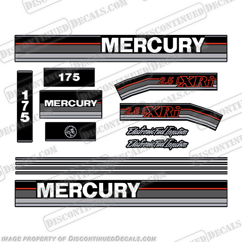 Mercury 1991 1992 1993 1994 1995 175hp 2.5 Liter XRi Outboard Engine Motor Decal Set mercury, 175, 1991, 1992, 1993, 1994, 1995, XRi, aqua, outboard, motor, engine, decal, sticker, kit, set, 
