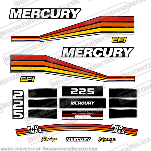 Mercury 225hp Racing Pro Max Decal Kit  mercury, 225, pro, max, racing, outboard, motor, engine, decal, sticker, kit, set, 1994, 1995, 1996, 1997, promax,INCR10Aug2021