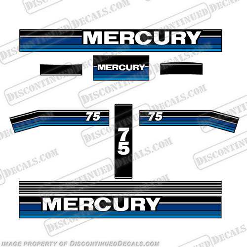 Mercury 75hp Outboard Engine Decals - Blue Tones 1991 1992 1993 mercury, 75, hp, 1991, 1992, 1993, blue, tone, outboard, motor, decals, boat, engine, decal, sticker, kit, set