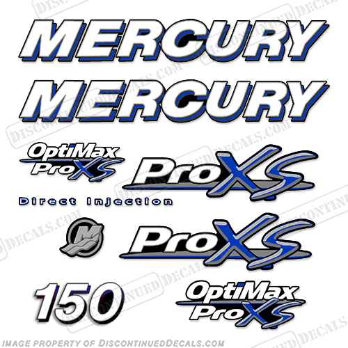 Mercury 150hp ProXS Decal Kit - Blue  pro xs, optimax proxs, optimax pro xs, optimax pro-xs, pro-xs, 150 hp, 150, 150hp, mercury, outboard, engine, decals, stickers, decal, sticker, set, kit, INCR10Aug2021