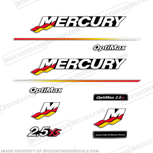 Mercury 2.5XS Racing Decal Kit - 2003 - 2004 2.5, 2 1/2, hp, xs, racing, mercury, outboard, motor, engine, decal, sticker, kit, set, INCR10Aug2021