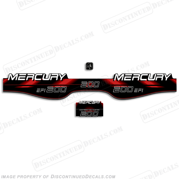 Mercury 200hp EFI Decals - 1994 - 1999 (Red) mercury, 1994, 1995, 1996, 1997, 1998, 1999, decal, decals, kit, set, stickers, outboard, 200, 200hp, 200 hp, 