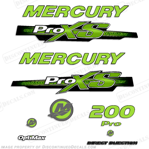 Mercury 200hp ProXS 2013+ Style Decals - Lime Green pro xs, optimax proxs, optimax pro xs, optimax pro-xs, pro-xs, 200 hp, INCR10Aug2021