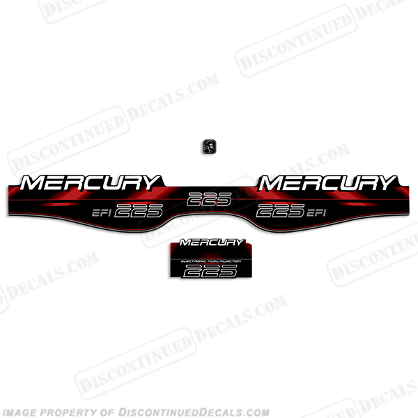 Mercury 225hp EFI Decals - 1994 - 1999 (Red) mercury, 1994, 1995, 1996, 1997, 1998, 1999, decal, decals, kit, set, stickers, outboard, efi, red, 225, 225hp, 225 hp, motor, engine, 