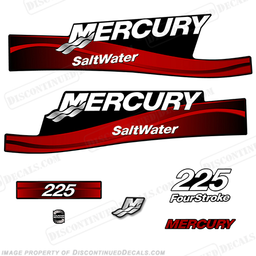Mercury 225hp Four Stroke Saltwater Series Decals - (Red) fourstroke, 4s, 4stroke, 4-s,INCR10Aug2021