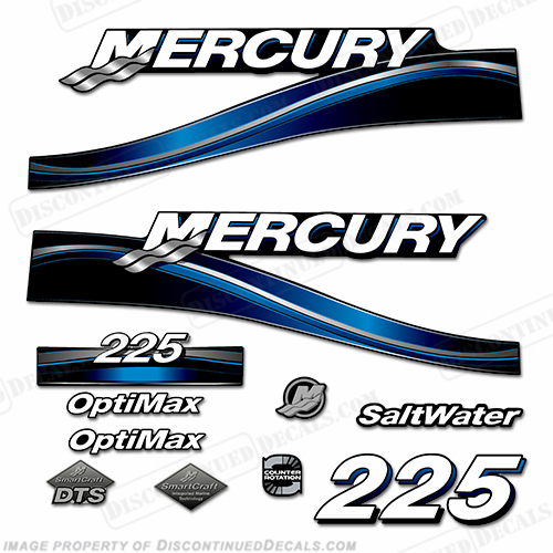 Mercury 225hp Optimax Saltwater Decal Kit 2005 (Blue) INCR10Aug2021