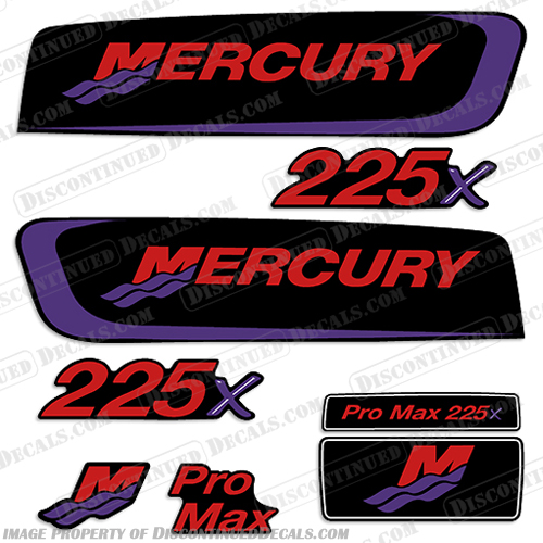 Mercury 225x Pro Max Decal Kit (Red/Purple)  pro. max, pro max, pro-max, promax, 225, 225hp, 2.5, 225x, mercury, outboard, motor, engine, decal, sticker, kit, full, set, of decals, stickers