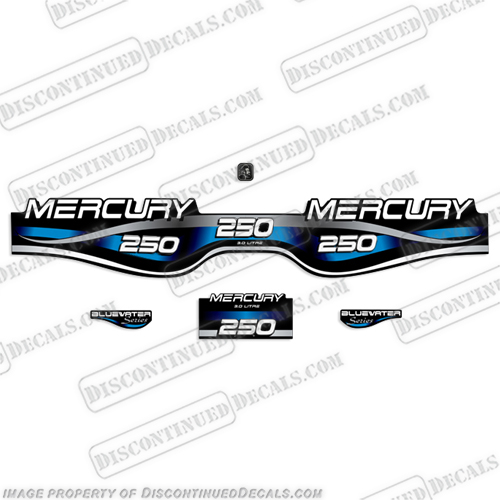 Mercury 250hp 3.0L Bluewater Series Decal Kit (Blue)  merc, mercury, blue, water, 3l, 250, 3.0l, 3.0, liter, 2.5, 2l, outboard, engine, motor, decal, sticker, kit, set, decals, mercury, 150, 150 hp, horsepower, 150hp, 1998, 1999, 2000, 2001, 2002, 2003, 2004, 2005, 2006, 2007, 2008, 2009, 2010, electronic, fuel, injection, INCR10Aug2021