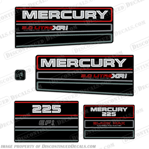 Mercury 225hp 3.0 Litre XRi EFI BlackMax Decals mercury, decals, 3.0, litre, liter, blackmax, xri, fuel, injection, outboard, motor, engine, decal, kit, set, electronic, fuel, injection, 2024, 1994, 1995