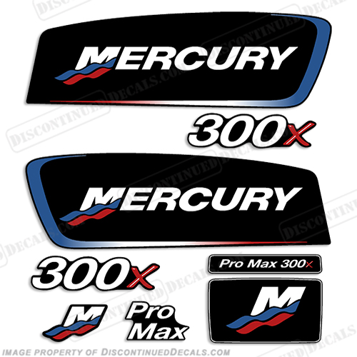 Mercury 300x ProMax Decals - Red/White/Blue pro. max, pro max, pro-max, INCR10Aug2021