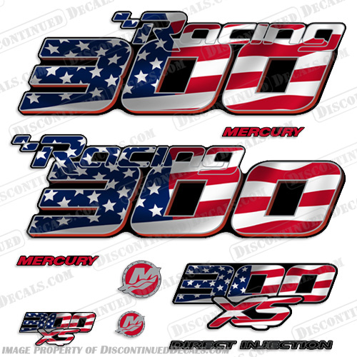 Mercury Racing Optimax 300XS DFI DECAL SET 8M0121263- American Flag! 300, 300-xs, 300 xs, xs, 016 2017 Mercury Racing 300 hp Optimax 300XS decal set replica (All domed decals and emblem as flat vinyl decals Non OEM)  Referenced Part number: 8M0121263  Made as decal Upgrade for 2006-2017 Outboard motor covers. RACE OUTBOARD HIGH PERFORMANCE 3.2L 300XS OPTIMAX 1.62:1 300 XS L SM PN: 881288T64 ,898103T93, 8M0121265. ,american, flad, racing, mercury, 300, optimax, 