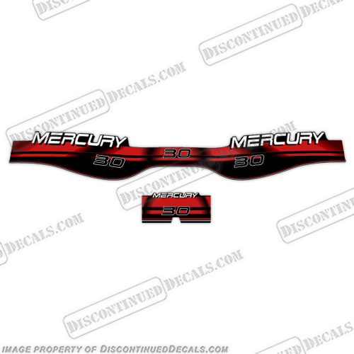 Mercury 30hp Decals - RED - 1996 - 1999  merc, mercury, red, blue, water, 30, 30 hp, 3.0, liter, 1995, 1996, 1997, 1998, 1999, 2l, outboard, engine, motor, decal, sticker, kit, set, decals, mercury, 150, 150 hp, horsepower, 150hp, 1998, 1999, 2000, 2001, 2002, 2003, 2004, 2005, 2006, 2007, 2008, 2009, 2010, electronic, fuel, injection, INCR10Aug2021