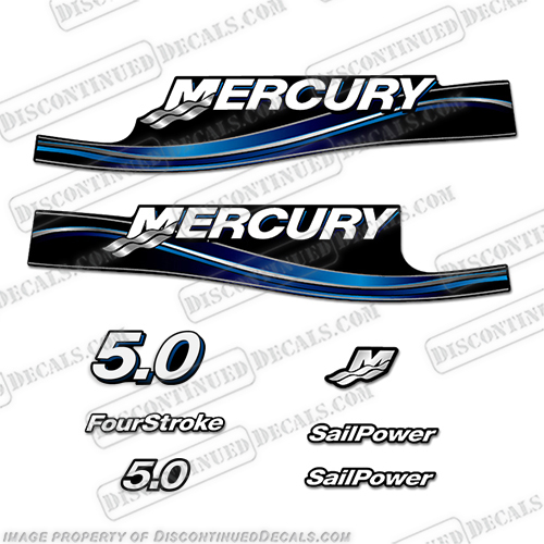 Mercury 5hp 5.0 Outboard Decal Kit 2005 - 2009 - Blue 5, 5.0,  hp, 2 stroke, outboard, motor, engine, decal, sticker, kit, set, 2005, 2006, 2007, 2008, 2009, INCR10Aug2021