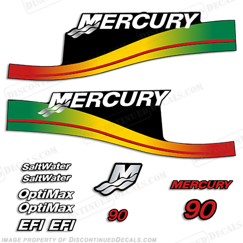Mercury 90hp Decal Kit - Rasta Colors INCR10Aug2021