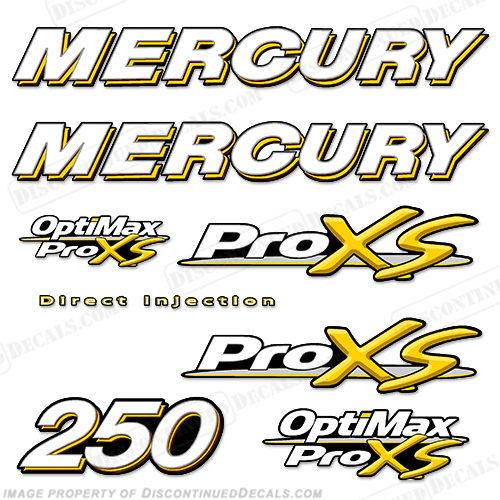 Mercury 250hp ProXS Decal Kit - Yellow pro xs, optimax proxs, optimax pro xs, optimax pro-xs, pro-xs, 250 hp, INCR10Aug2021