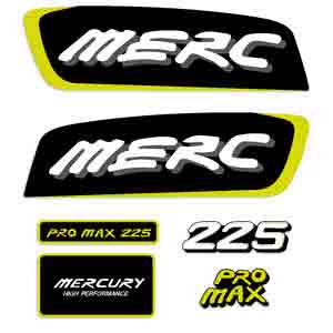 Mercury 225hp Pro Max Decal Kit - Yellow pro. max, pro max, pro-max, promax, INCR10Aug2021