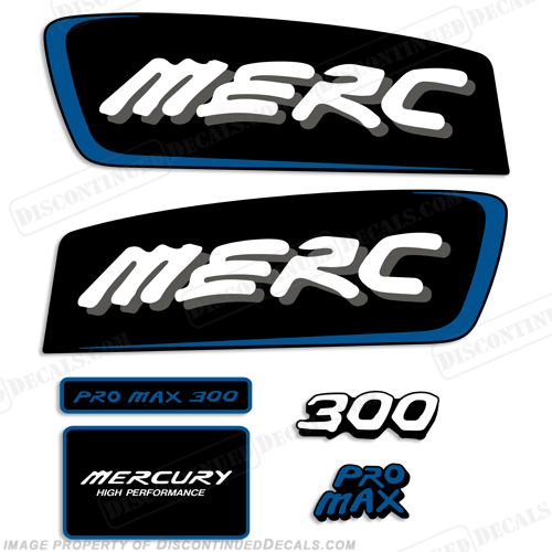 Mercury 300hp Pro Max Decal Kit (Blue) pro. max, pro max, pro-max, promax, INCR10Aug2021