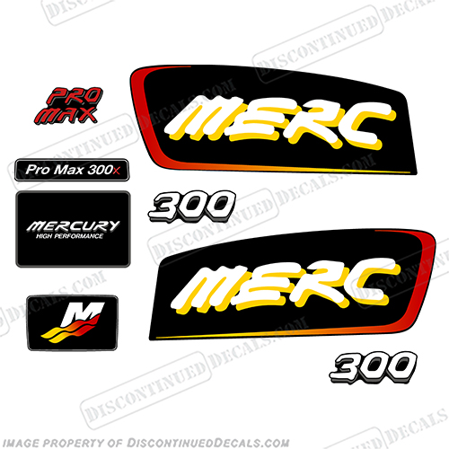 Mercury 300x ProMax Decals - Red/Yellow Fade pro, max, pro max, pro-max, 300, 300x, outboard, engine, cowl, decal, sticker, kit, set, red, yellow, fade, INCR10Aug2021
