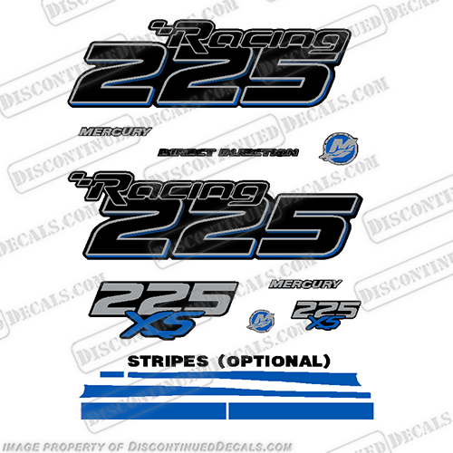 Mercury Racing Optimax 225XS DFI DECAL SET 8M0121263 Blue 225, 225-xs, 225 xs, xs, 016 2017 Mercury Racing 225 hp Optimax 225XS decal set replica (All domed decals and emblem as flat vinyl decals Non OEM)  Referenced Part number: 8M0121263  Made as decal Upgrade for 2006-2017 Outboard motor covers. RACE OUTBOARD HIGH PERFORMANCE 3.2L 300XS OPTIMAX 1.62:1 300 XS L SM PN: 881288T64 ,898103T93, 8M0121265. , INCR10Aug2021