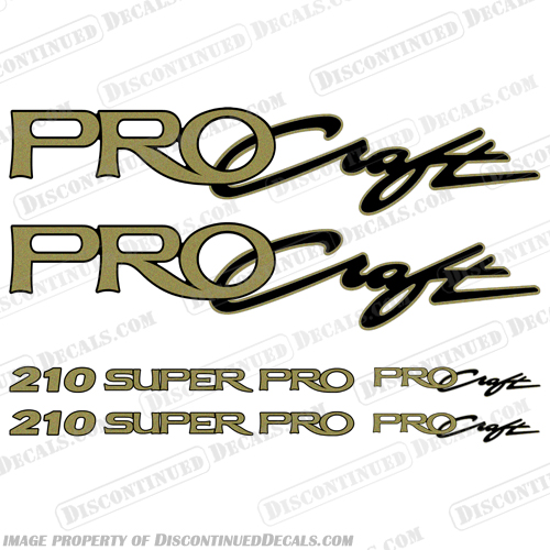 ProCraft Boats 210 Super Pro Logo Decal Package Ultra Metallic Gold procraft, pro-craft, Pro, Craft, boat, decals, 210, Super, Pro, package, gold, black, ultra, metallic, decal, sticker, kit, set, 