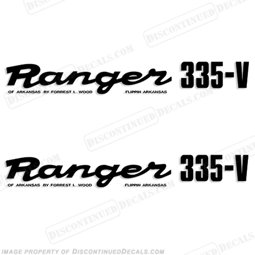 Ranger 335-V Early 1980's Decals (Set of 2) - Any Color! ranger 335v, 335 v, 1980, 80, 81, 82, 83, 84, 85, 86, 87, 88, 89, boat, decal, sticker, INCR10Aug2021