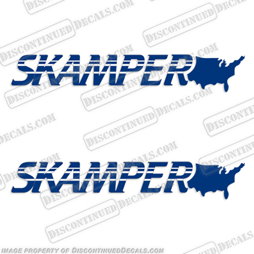 Skamper Travel Trailer RV Logo Decals - (Set of 2) Any Color!  recreational, vehicle, rv, camper, trailer, caravan, fw, fleet, wood, avion, skamper, travel,  trailer, rv, logo, decals, decal, 