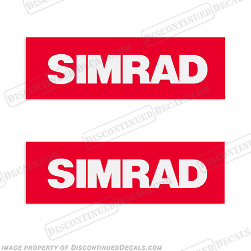 Simrad Boat Electronics Logo Decal - Any Color Background - Default Background is RED! (set of 2) simrad, boat, marine, electronic, electronics, radar, label, decal, sticker, stickers, decals, labels, INCR10Aug2021